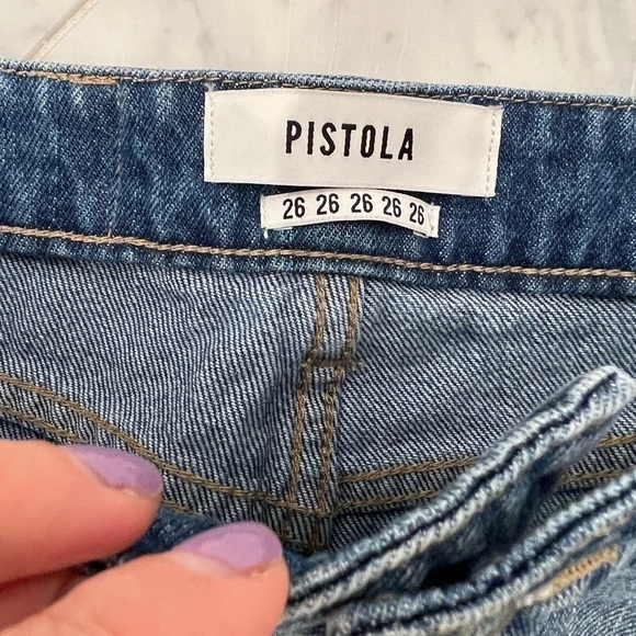 PISTOLA Sierra high waisted side stripe mini distressed denim skirt size 26 - Picture 7 of 8